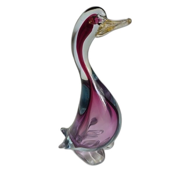 Vtg Murano Barbini Purple Pink Goose Duck Lt. Gold Dust Beak Art Glass 6" - Picture 1 of 8